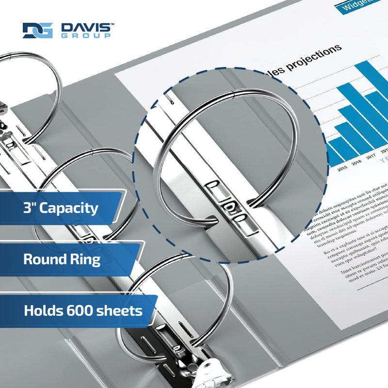 Davis Group Premium Economy 6-Pack 3-Ring Binders for School or Office, Round-Ring Binders, 3 Inch, Gray - Image 2